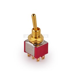 MEC Mini Toggle Switch, Long, Solder Lugs, ON/ON, DPDT - Gold